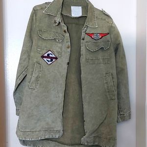 SKYEYE Army Jacket/Distressed/Army Green/Cotton/Patches/Vintage/Sz M/Designer